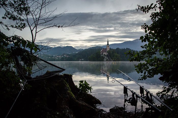 Slovenië 2014: op veel stekken vis gespot. Toch gekozen voor dat ene stekje waar Mark en ik maar met 1 hengel per persoon konden vissen. Een goede keus want ieder uur vangen we een karper!